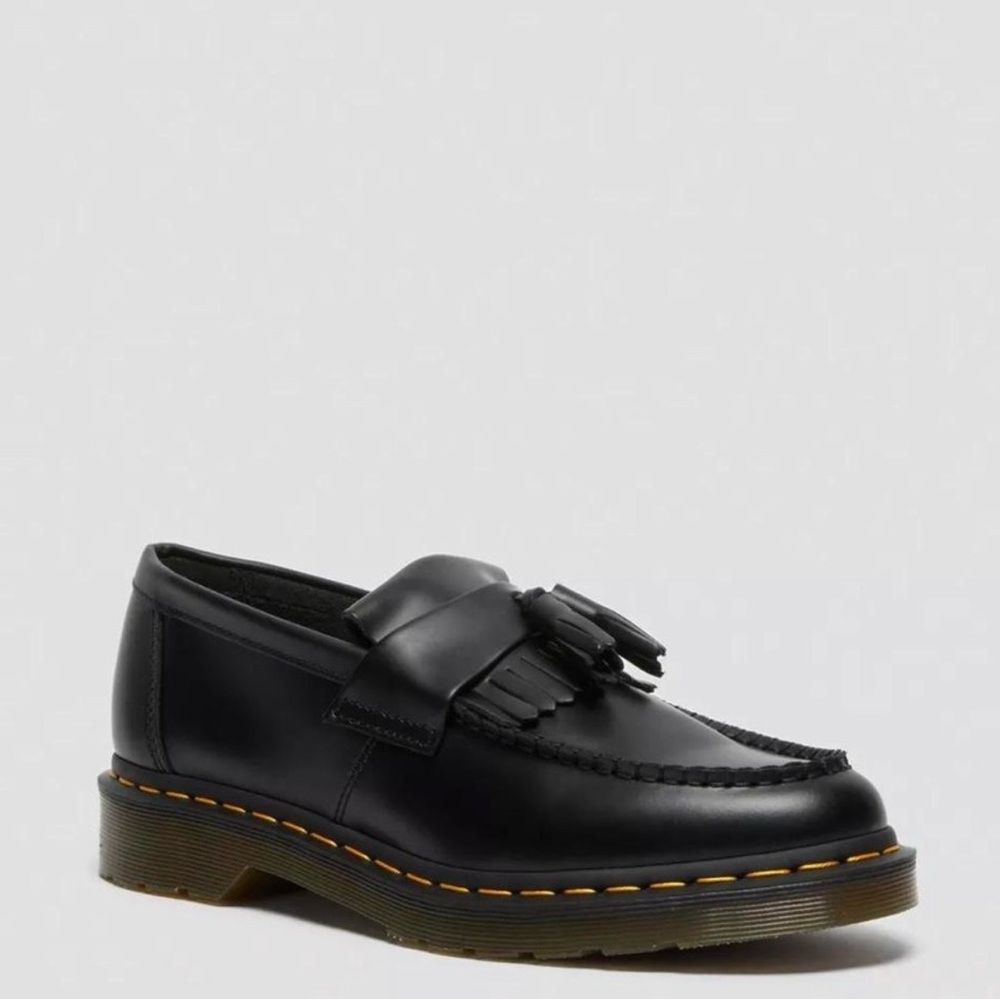 Dr. Martens Adrian Yellow Stitch Black Leather Tassel Loafers